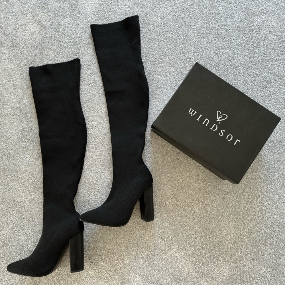 Windsor black thigh high boots